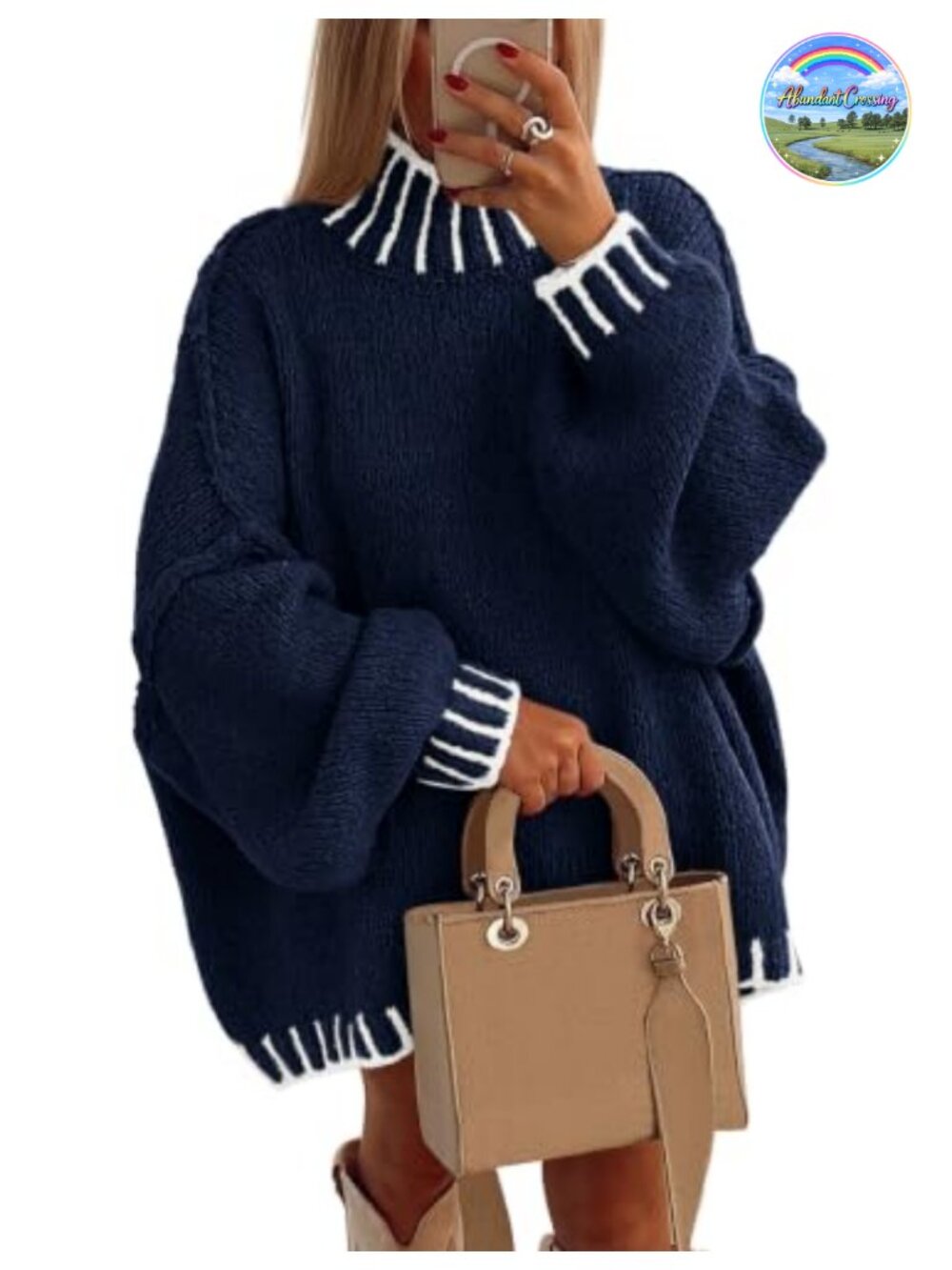 Mock Neck Oversized Chunky Knit Pullover Sweater Long Sleeve Tunic